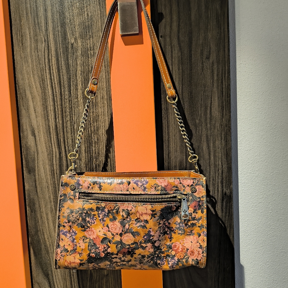Patricia Nash Floral Shoulder Bag with Chain Strap and Zipper Closure